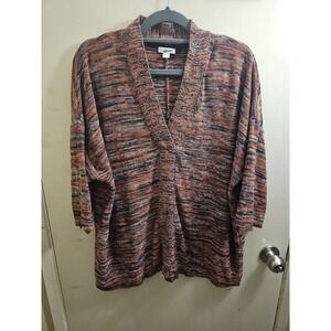 Pure Jill Orange Navy Dolman Sleeve Cotton Blend V-Neck Popover Sweater‎ Medium